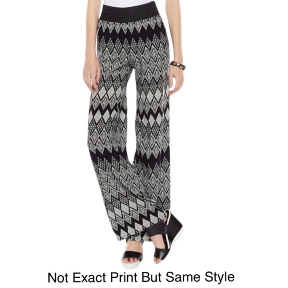 Joe B Black White Boho Ethnic Aztec Print Wide Leg Palazzo Printed Pants Large
